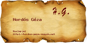 Hordós Géza névjegykártya